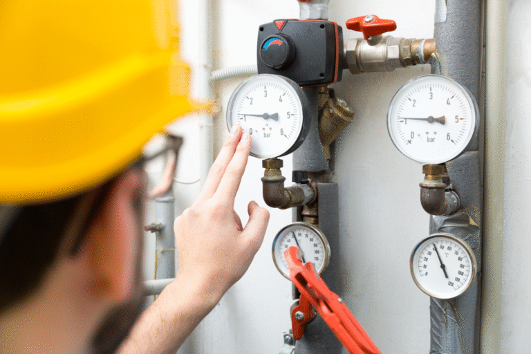 Technician Checking Low Water Pressure in a Boiler System
