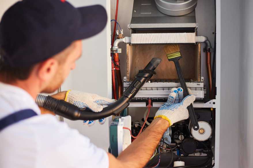 Worker Performing Boiler Maintenance