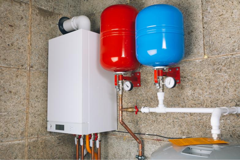 Modern Boiler with Expansion Vessels and Pressure Gauges