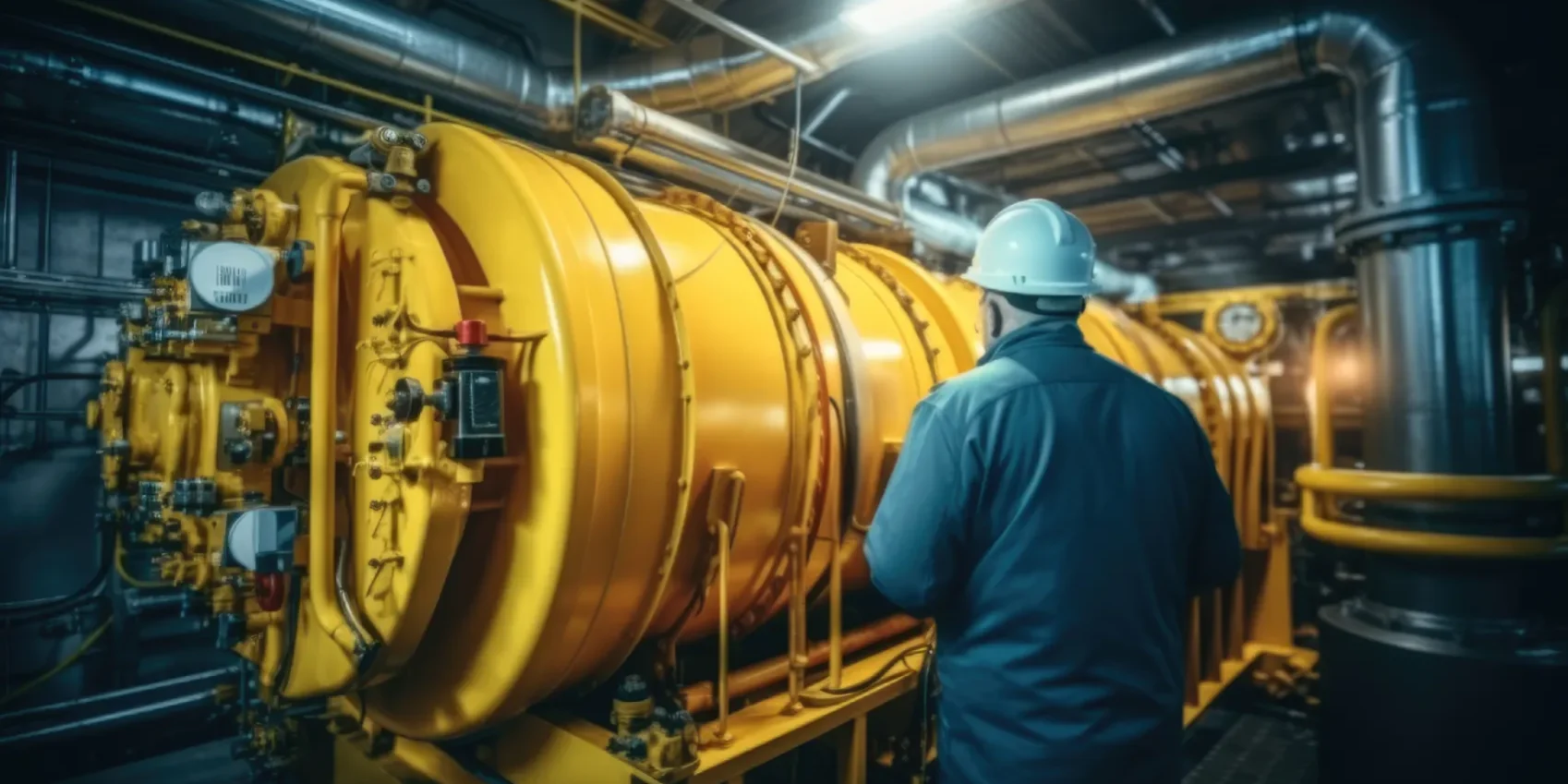 Technician inspecting a large industrial boiler in compliance with Arizona commercial boiler inspection requirements