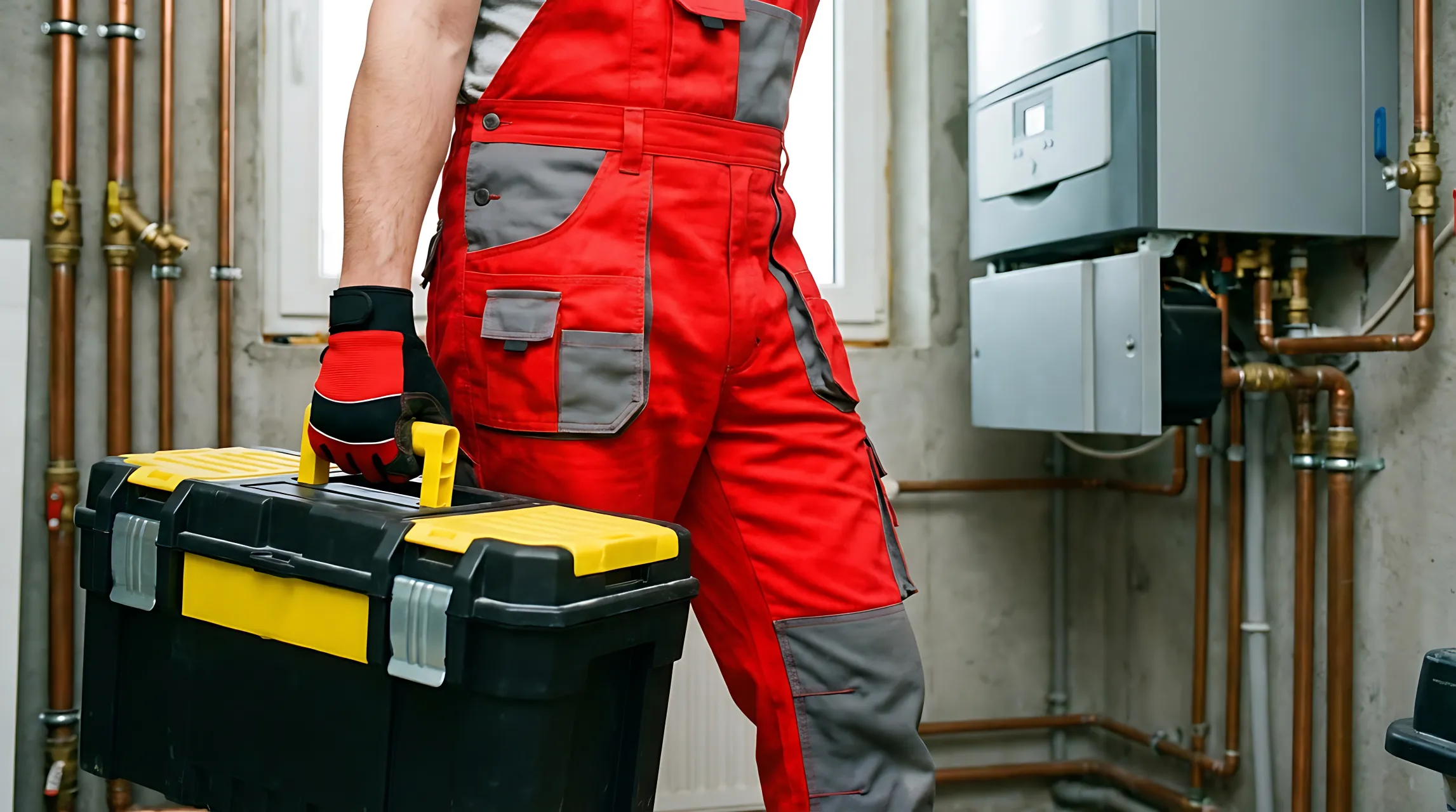 A skilled tradesman carrying a toolbox in an industrial facility representing boiler services in Arizona