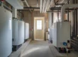 Commercial boiler efficiency upgrades in an Arizona facility mechanical room with multiple condensing units and overhead piping