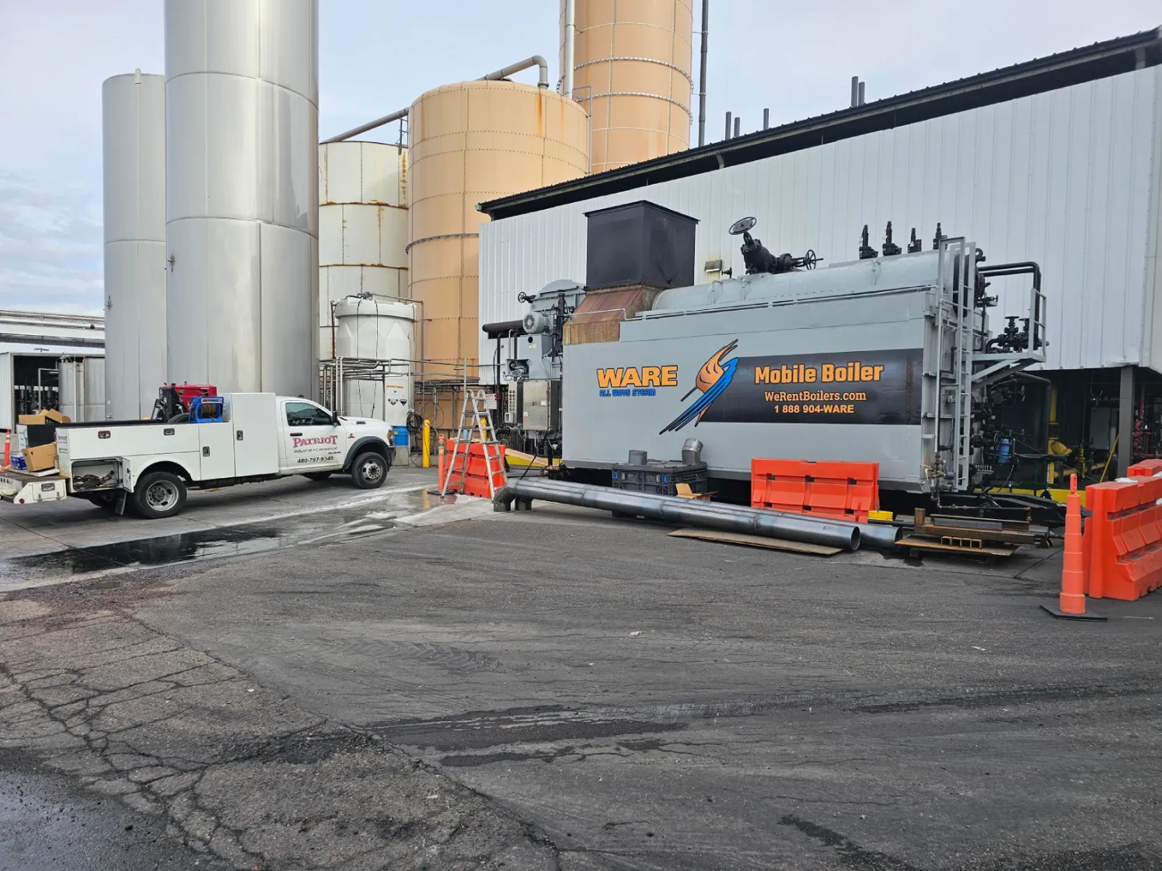 Skid-mounted rental boiler in Arizona connected onsite at an industrial facility