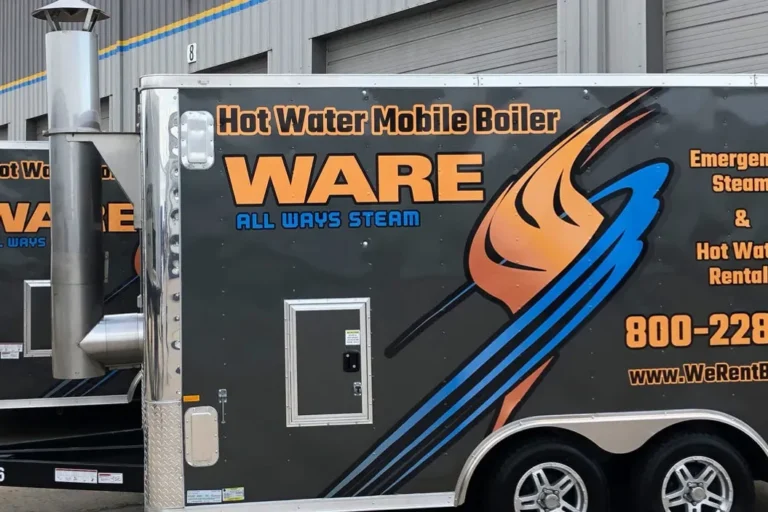 Ware trailer-mounted rental boiler in Arizona parked outside a commercial facility